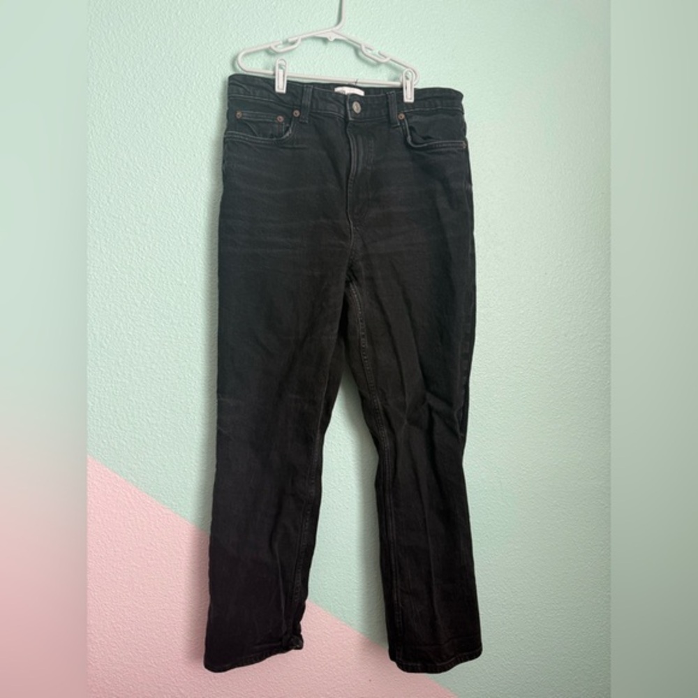 Zara Womens High Waisted‎ Straight Leg Jeans Faded Black Denim Size 10